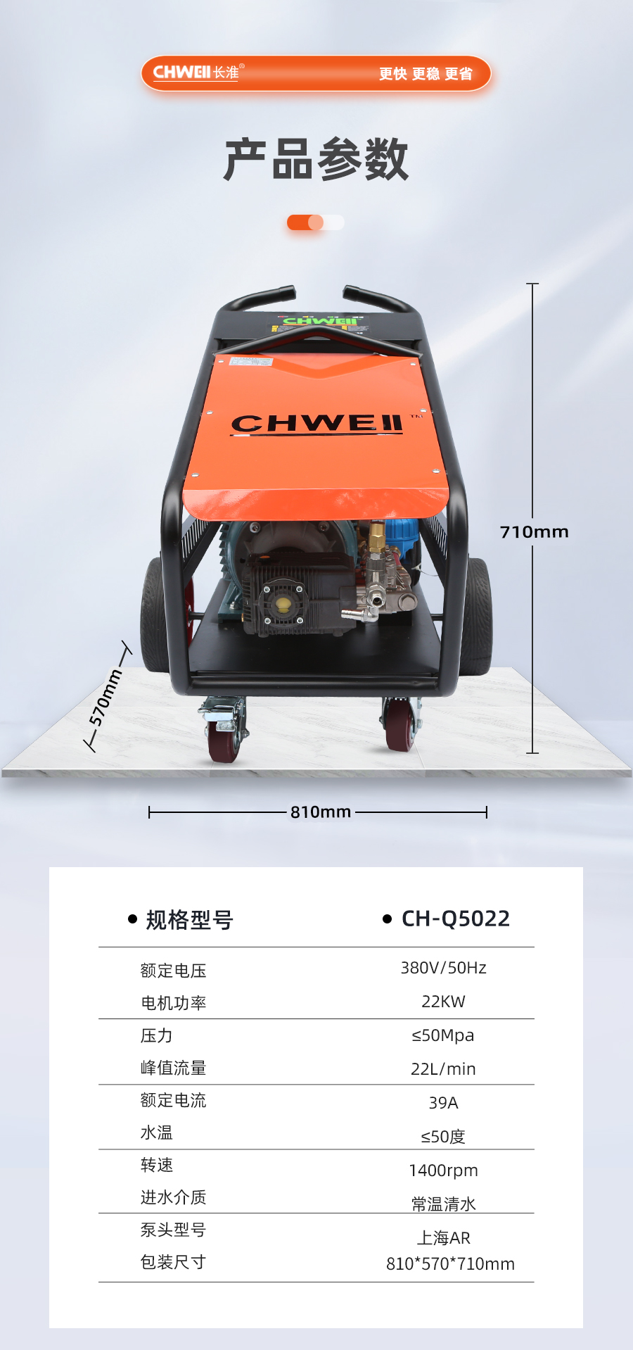 長淮CH-Q5022電動冷水高壓清洗機參數(shù)